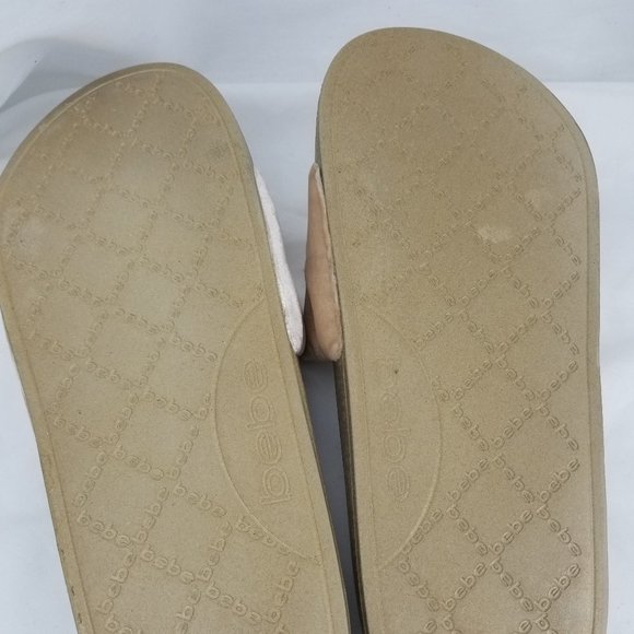 BEBE WOMEN SANDALS 9M GOLD BEIGE SLIDES - Picture 7 of 11
